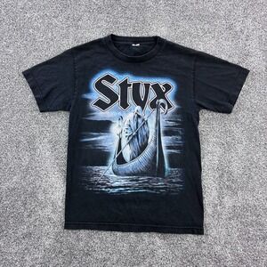 Vintage Y2K Styx Band Shirt Mens Small Black Rock Music Concert Charon‎ Ferryman
